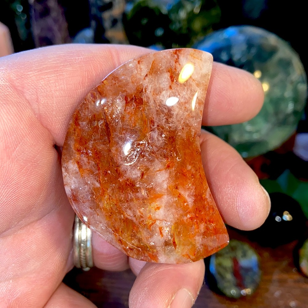 Fire Quartz Crystal Moon Carving With Flash! Watch The Video!